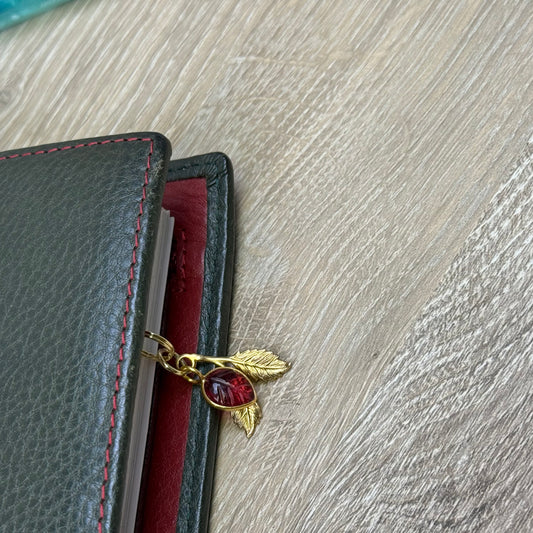 Good Witch Pink Tourmaline and Brass Leaves Planner Charm