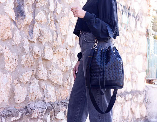 milloo Danae Bucket Bag Black Handwoven
